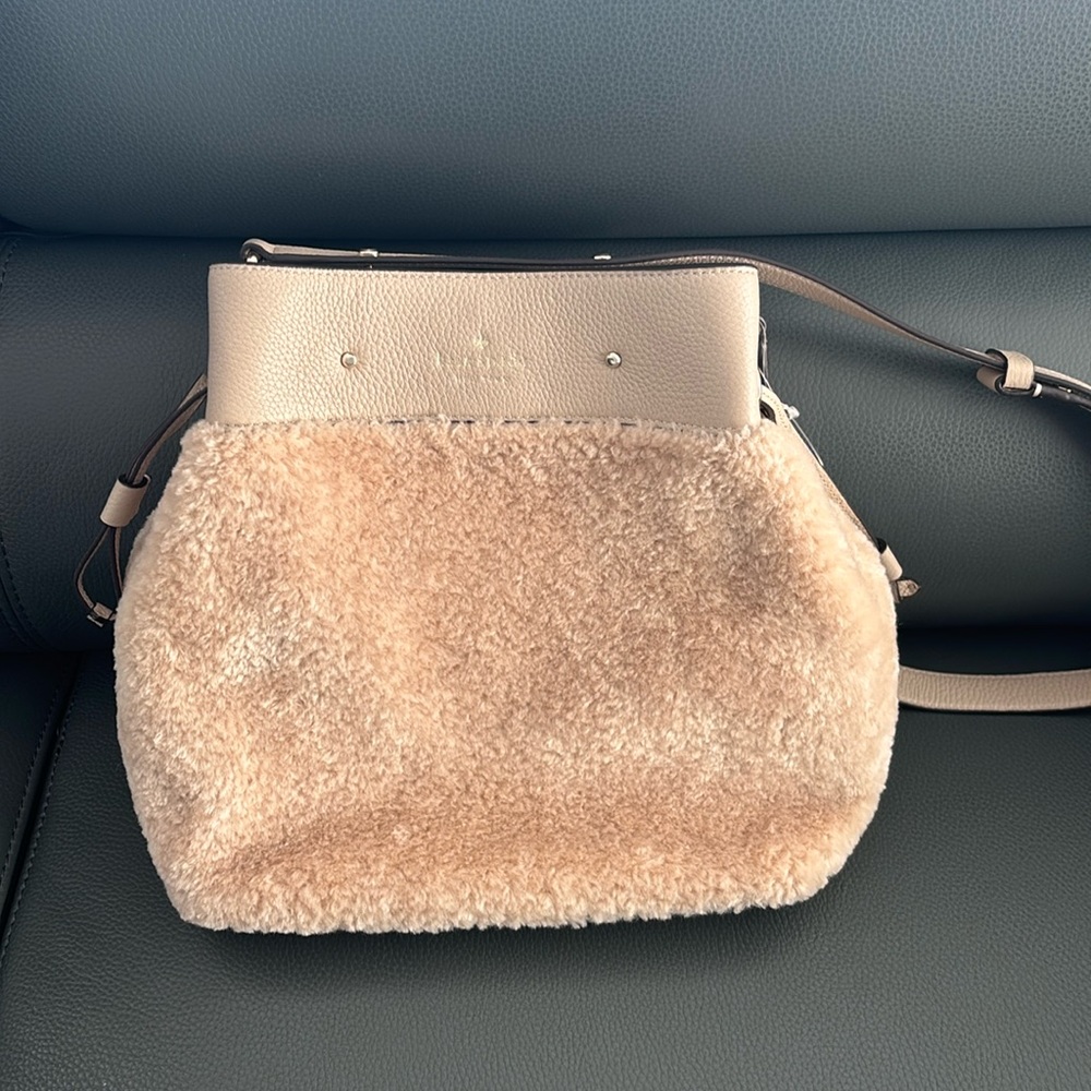 Kate Spade Marti Large Bucket Bag Faux Shearling Light Sand